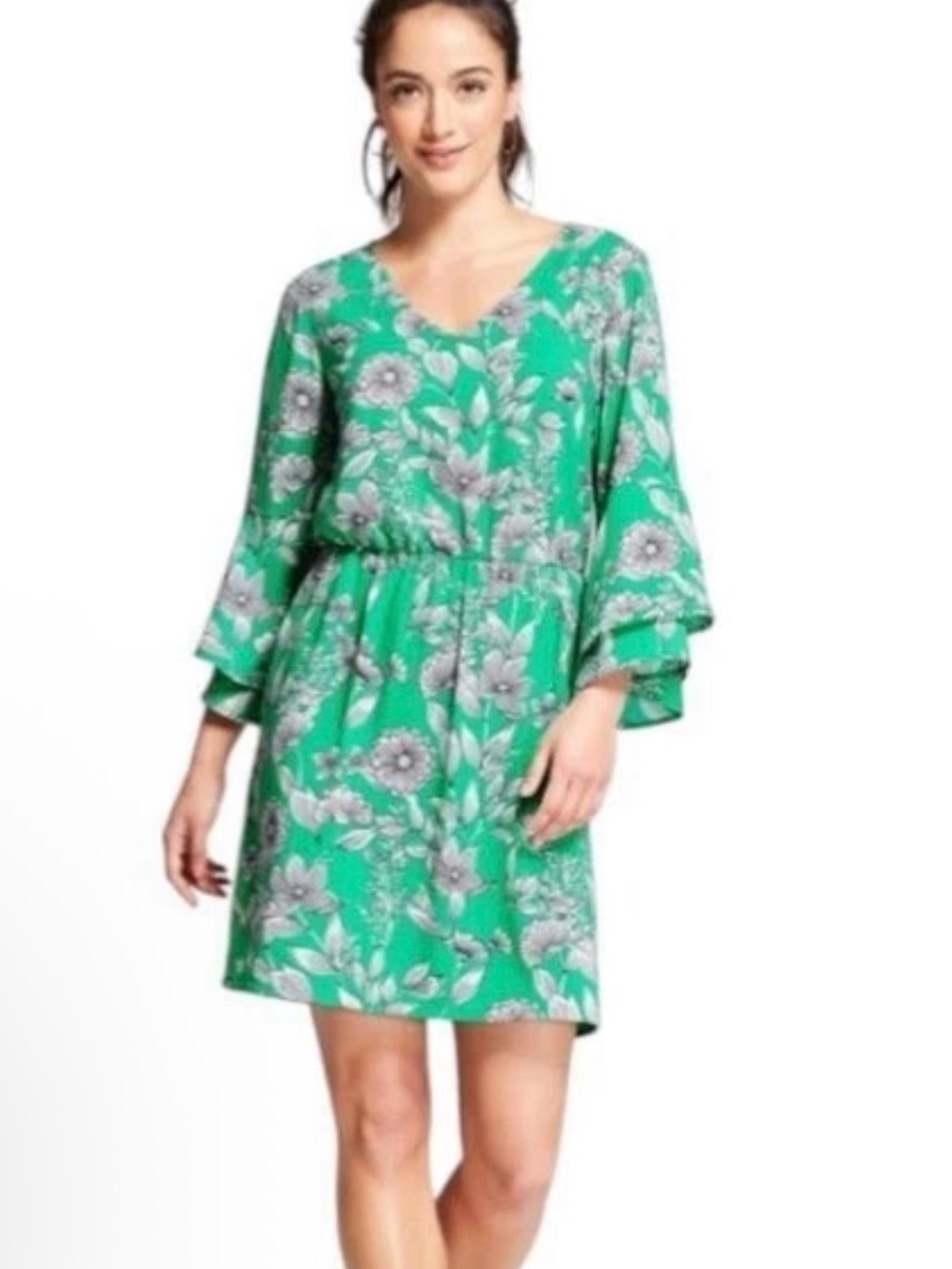 a.n.a Green Floral V-Neck Lounge Dress